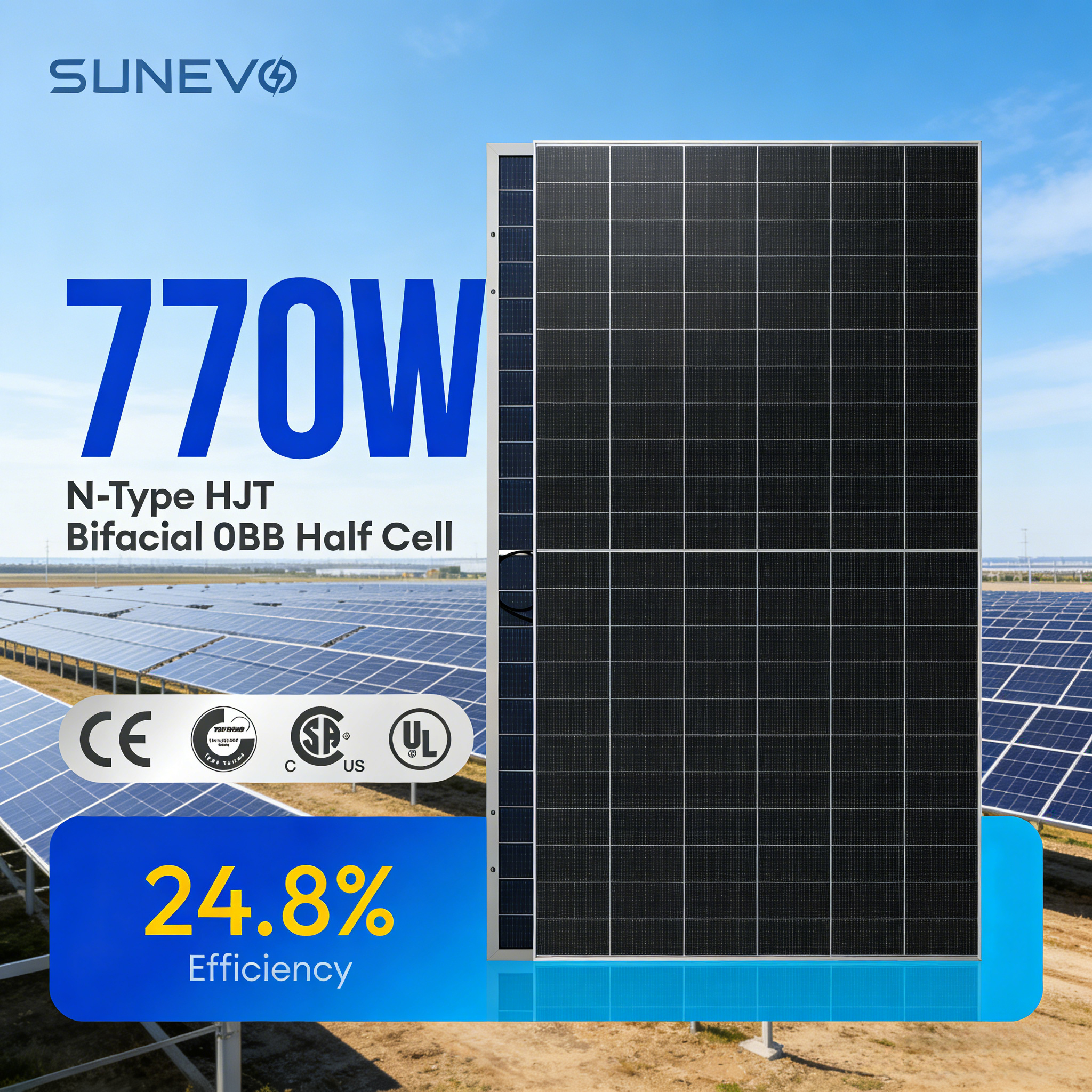 Wholesale Price SunEvo HJT N Type Solar Panel 550W 580W 600W 700W 750W 770W Eu Warehouse High Efficiency Home Use Solar Panels