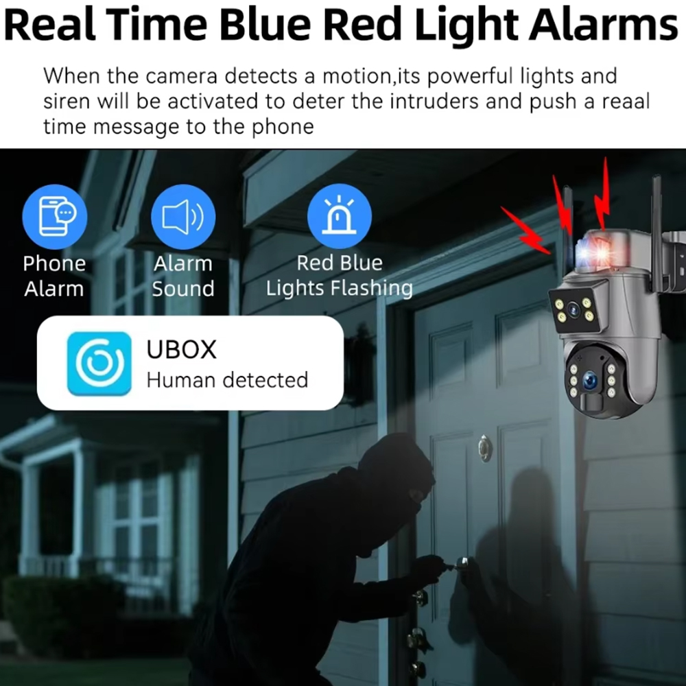 Solar Security Camera Wifi Dual Lens Solar Camera Full Color Night Vision Two-Way Audio Dual Display PTZ Dual Lens Solar Camera