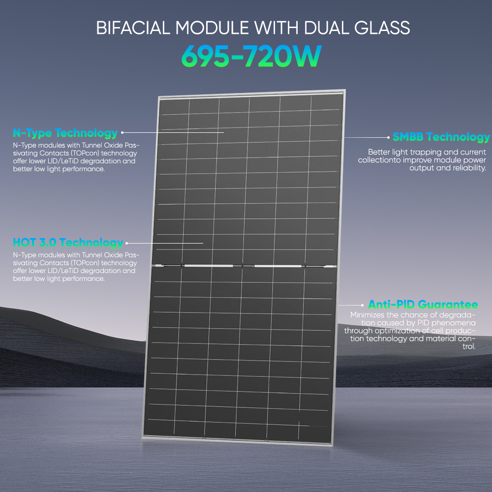 30 Years Warranty 720w Solar Panels 550W 600W 630W 695W 710W 720W Mono Bifacial TOPcon Solar Panel For Home Solar System Module
