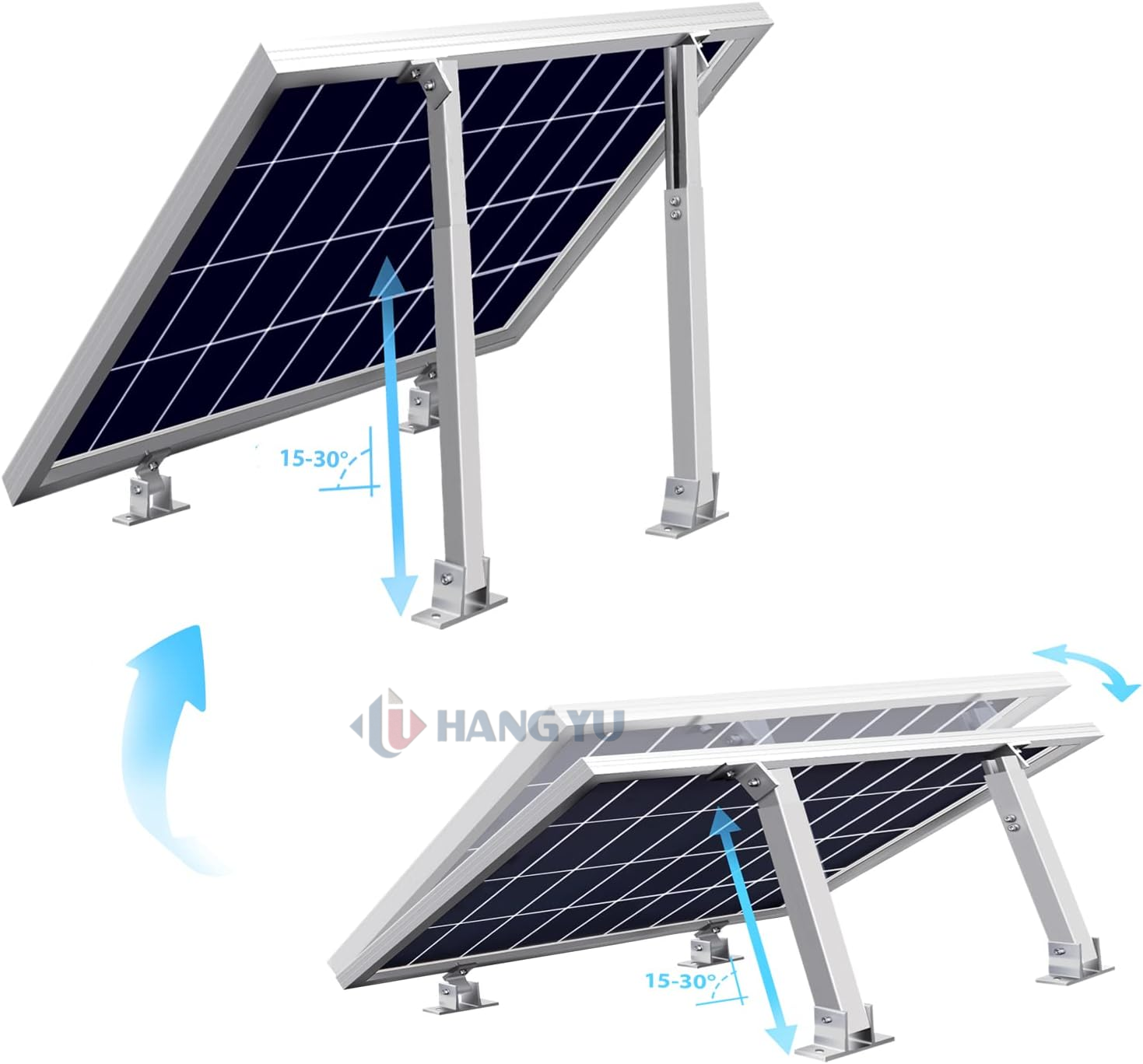 Custom 300w-600w Solar Panel Adjustable PV Mounting Bracket Kit Aluminium Front Leg &amp; Rear Leg Tilt Design For Solar PV Mounting