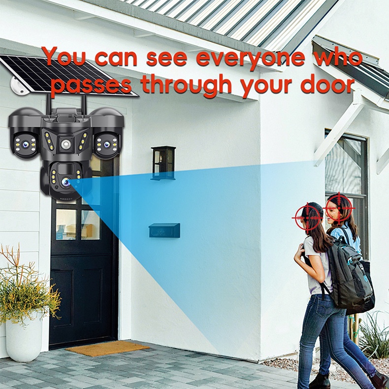 6MP Triple Lens Solar PTZ Camera 4G SIM WiFi V380 Pro 3 Screen Pan Tilt Outdoor AI Human Detection Color Night Vision Waterproof