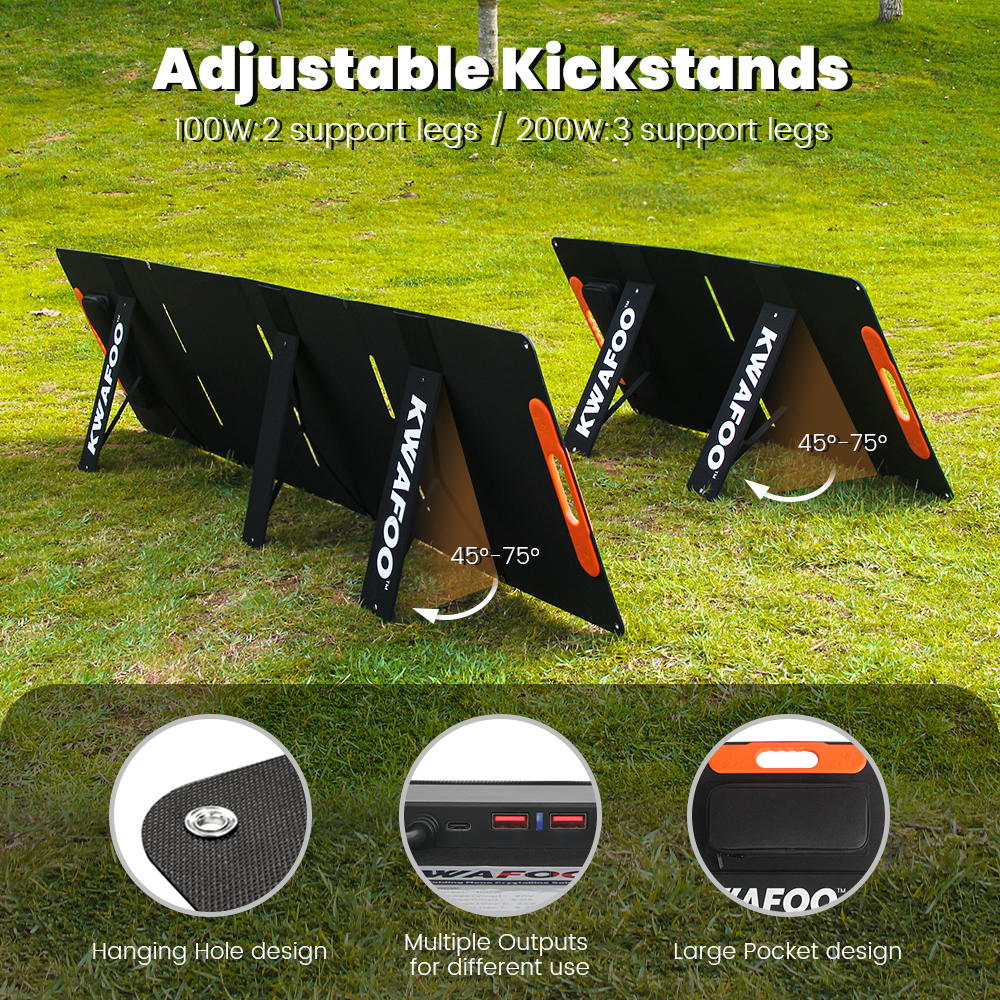 KWAFOO 200W 300W Portable Solar Panel Generator with Folding Solar Panels Home Dual 12V USB IPhones Waterproof 5-Year Warranty