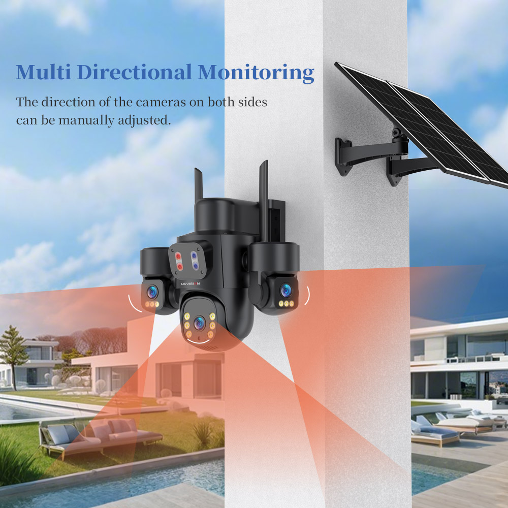 LS VISION HD 6MP 12X Zoom Outdoor AI Three Lens Three Screen AOV IP 4G CCTV Solar Camera Panel PTZ Network Surveillance
