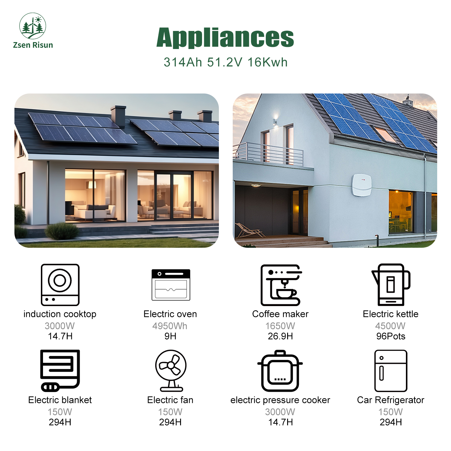 Zsen 5KW Portable Power Station 1000W 2000W Solar Generator with AC Outlet for Camping Emergency Backup Cycle Times 12000 Times