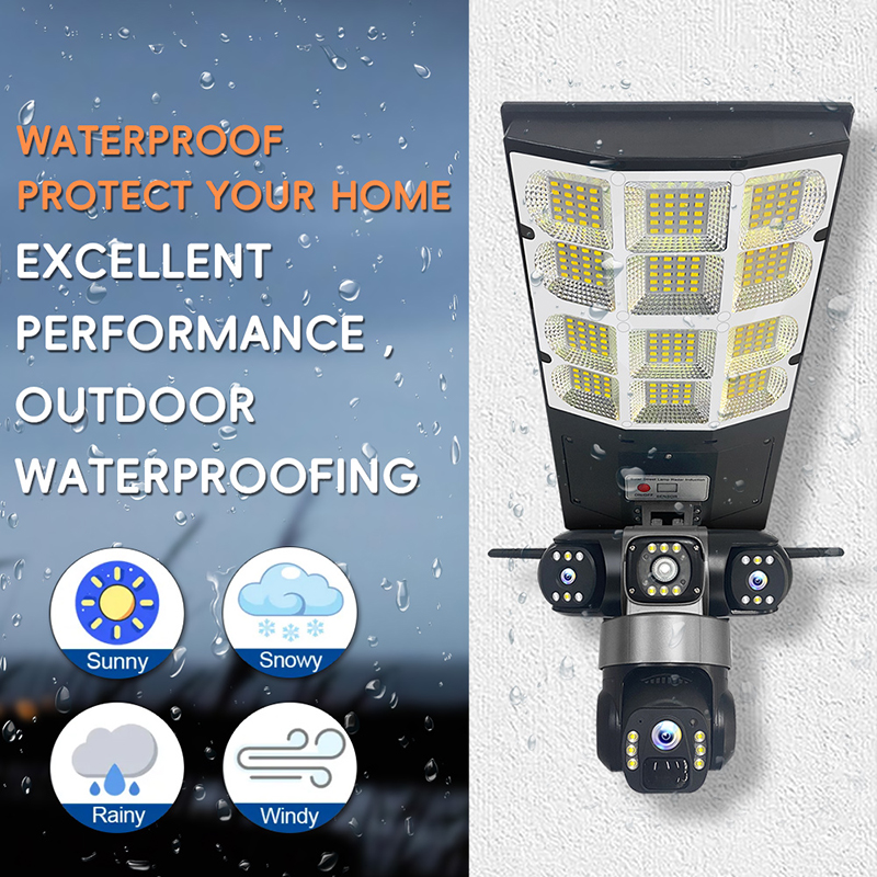 6MP WiFi 3 Lens Solar Powered Wireless Surveil PTZ Camera V380 Pro WiFi Outdoor CCTV Security Solar Street Light Camera