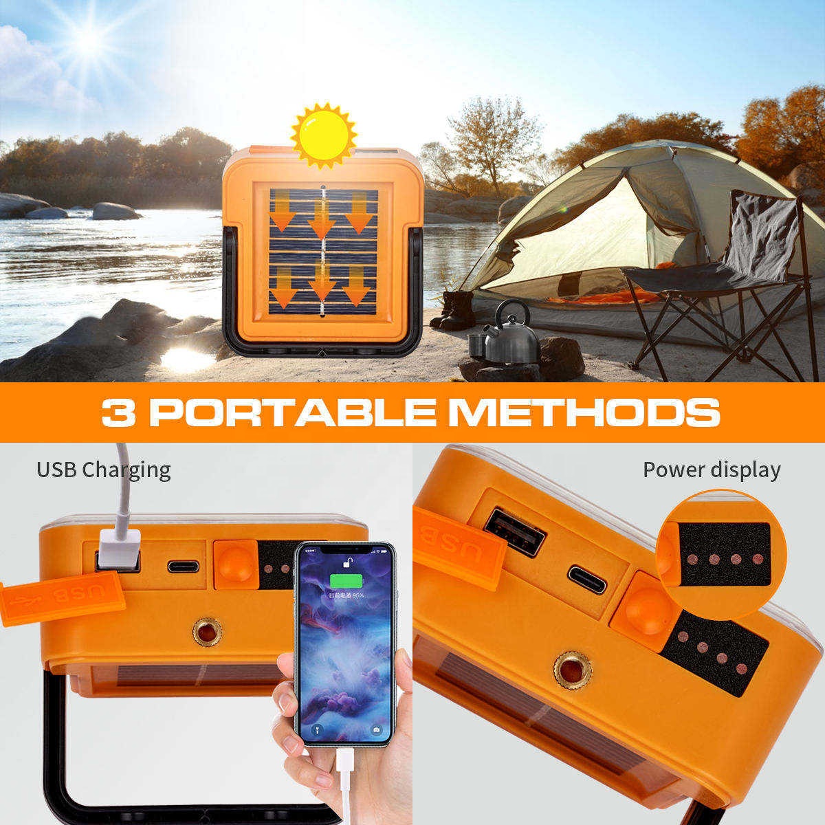 Rechargeable Portable LED Reflector Spotlight with Magnet Strong Light Camping Tent Lamp Solar Flood Light Outdoor