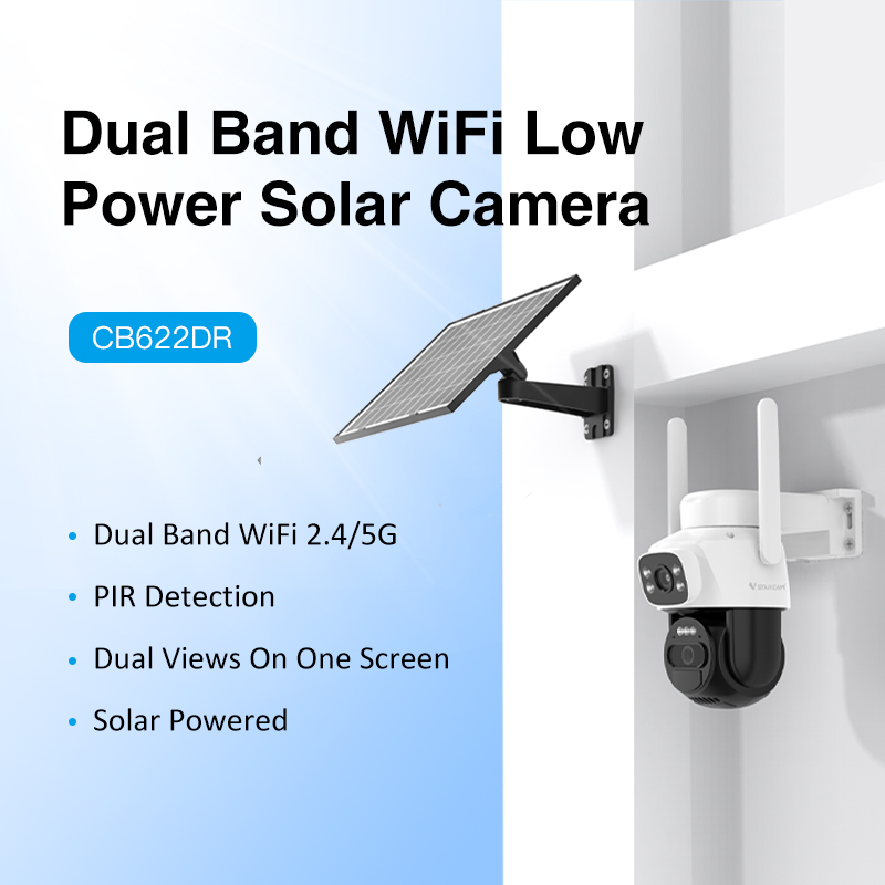 Hot 6MP Solar-Powered CCTV Camera 2.4G+5G Auto Tracking Security Dual Lens PTZ WIFI O-Kam CB622DR Built-in Mic Outdoor