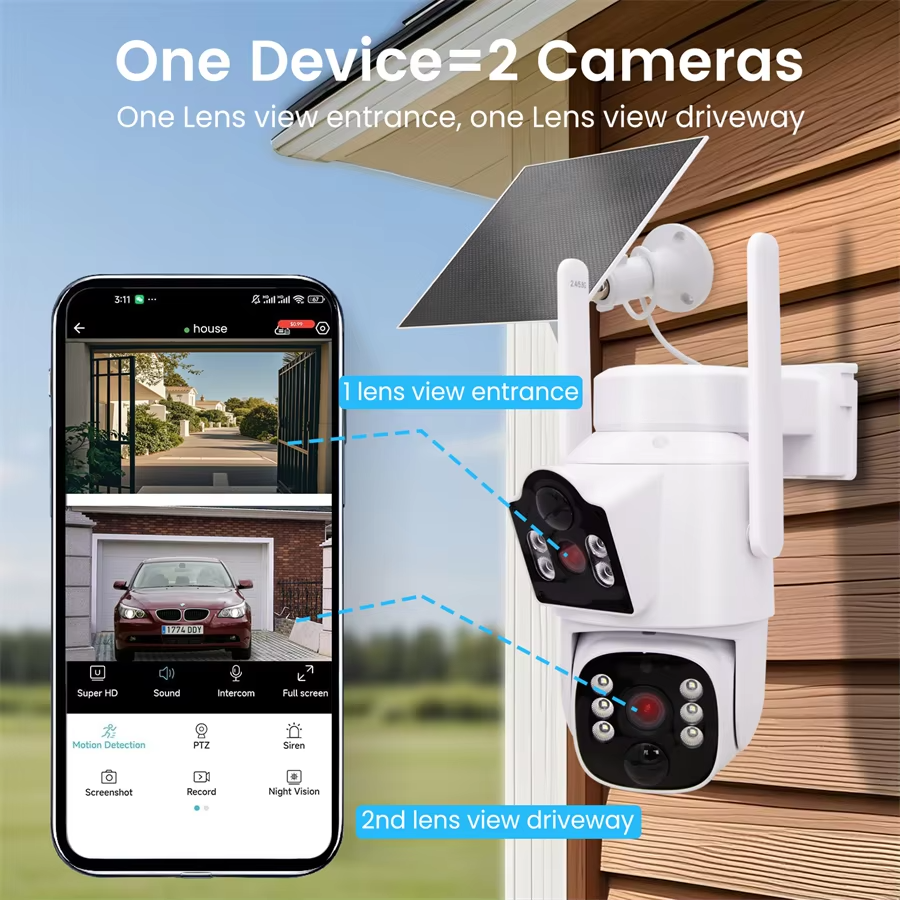 Wireless Solar Floodlight Security Camera 8MP Two-Way Audio CMOS Sensor Outdoor Night Vision Cloud Storage
