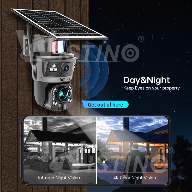 Wistino 20W 4G Solar Panel Camera 4K 36X Zoom Night Vision Detection Wireless Home Security Real Time Ubox Solar CCTV Camera