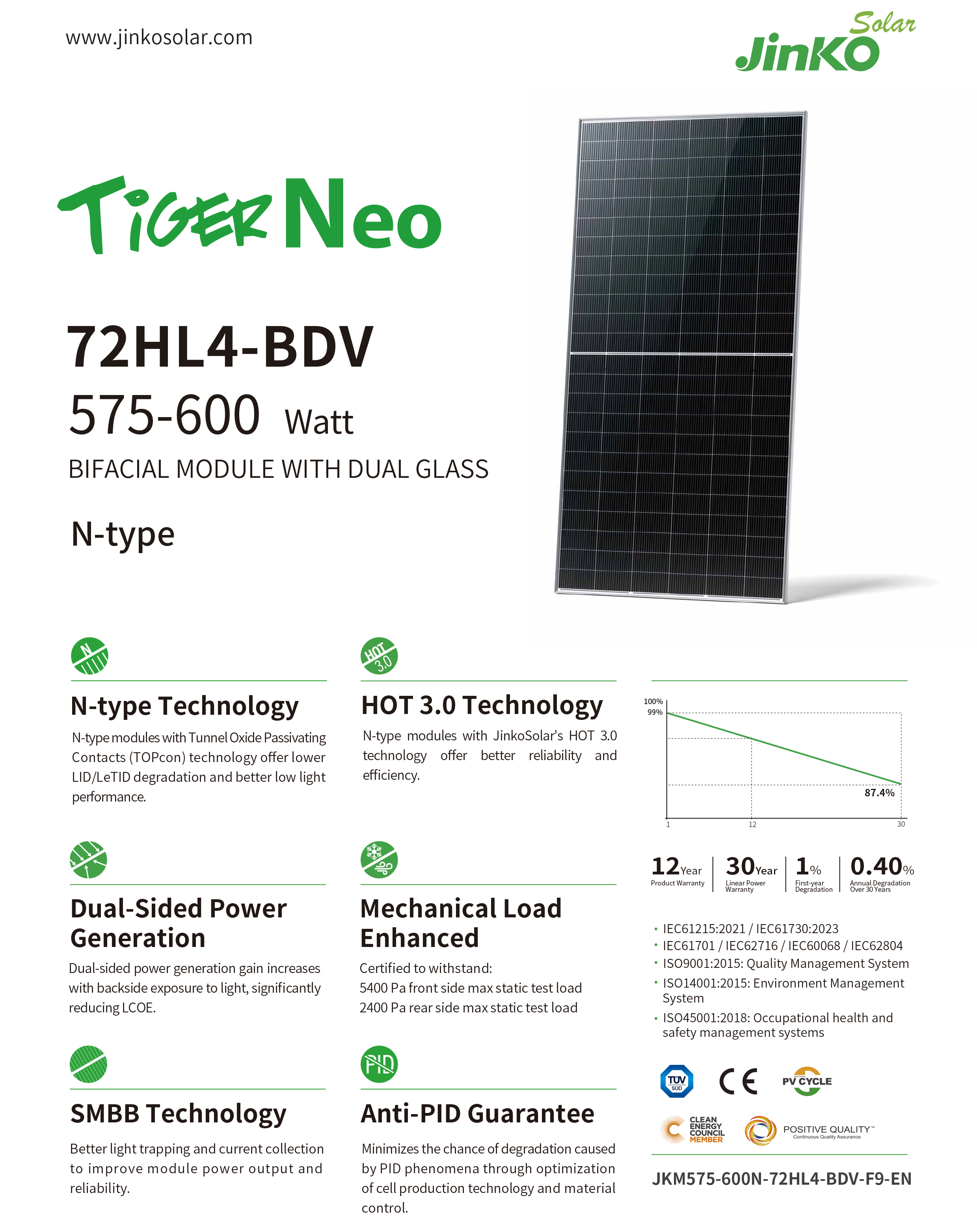 Best Selling Jinko Solar Panel 585W 590W 595W 600W 610W 620W N-type Solar Panels Bifacial By Jinko Manufacturer