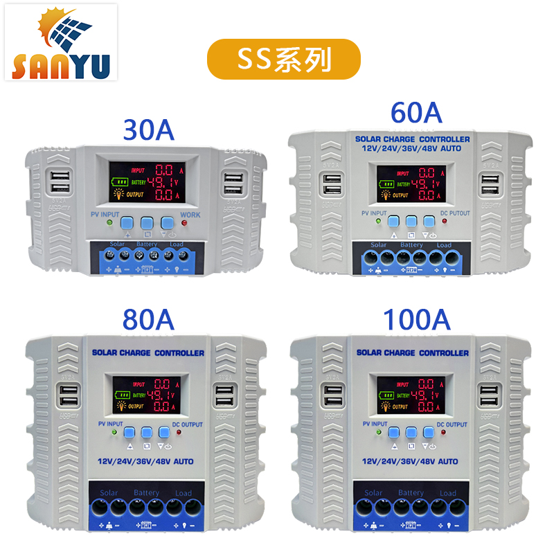 PWM Solar Charging Controller 12V 24V 36V 48V Auto 4 USB Ports Charging Current 100A 80A 60A 30A Solar Controller