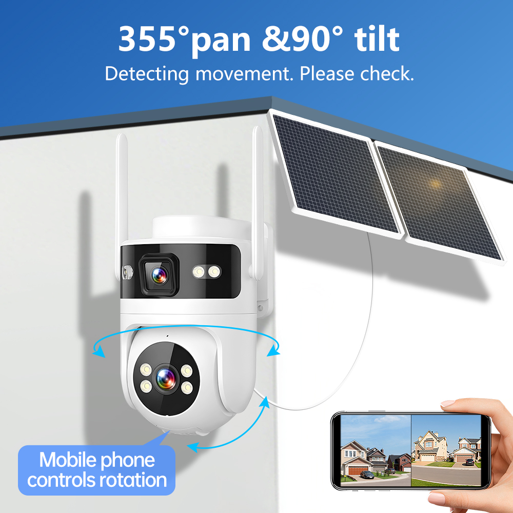 Dual Lens Outdoor Memory Card Motion Detection Solar Panel Energy Low Power 4G Security Network PTZ Solar Camera