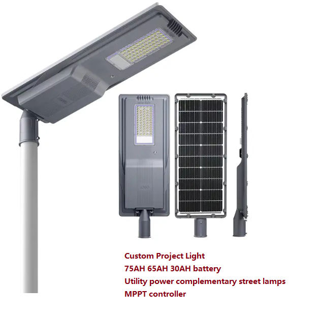 Hybrid Project Street Light Mppt Control 75AH 60AH 30AH 100W 200W All In One Street Lamp Smart Outdoor Led Solar Streetlight