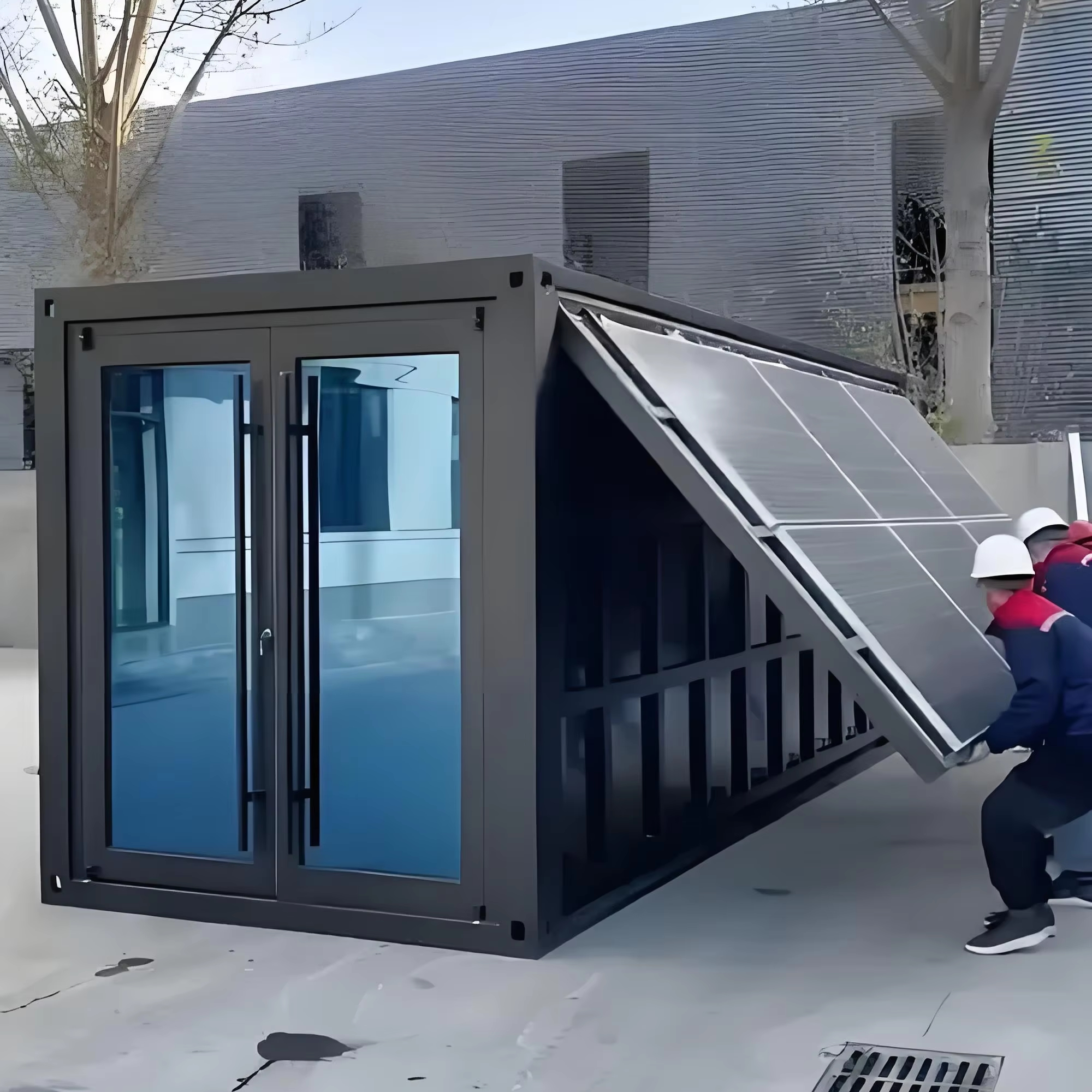 Retractable Weatherproof Patio Enclosure With Solar Cell Panels Solar Powered Contemporary Container House Expandable Design