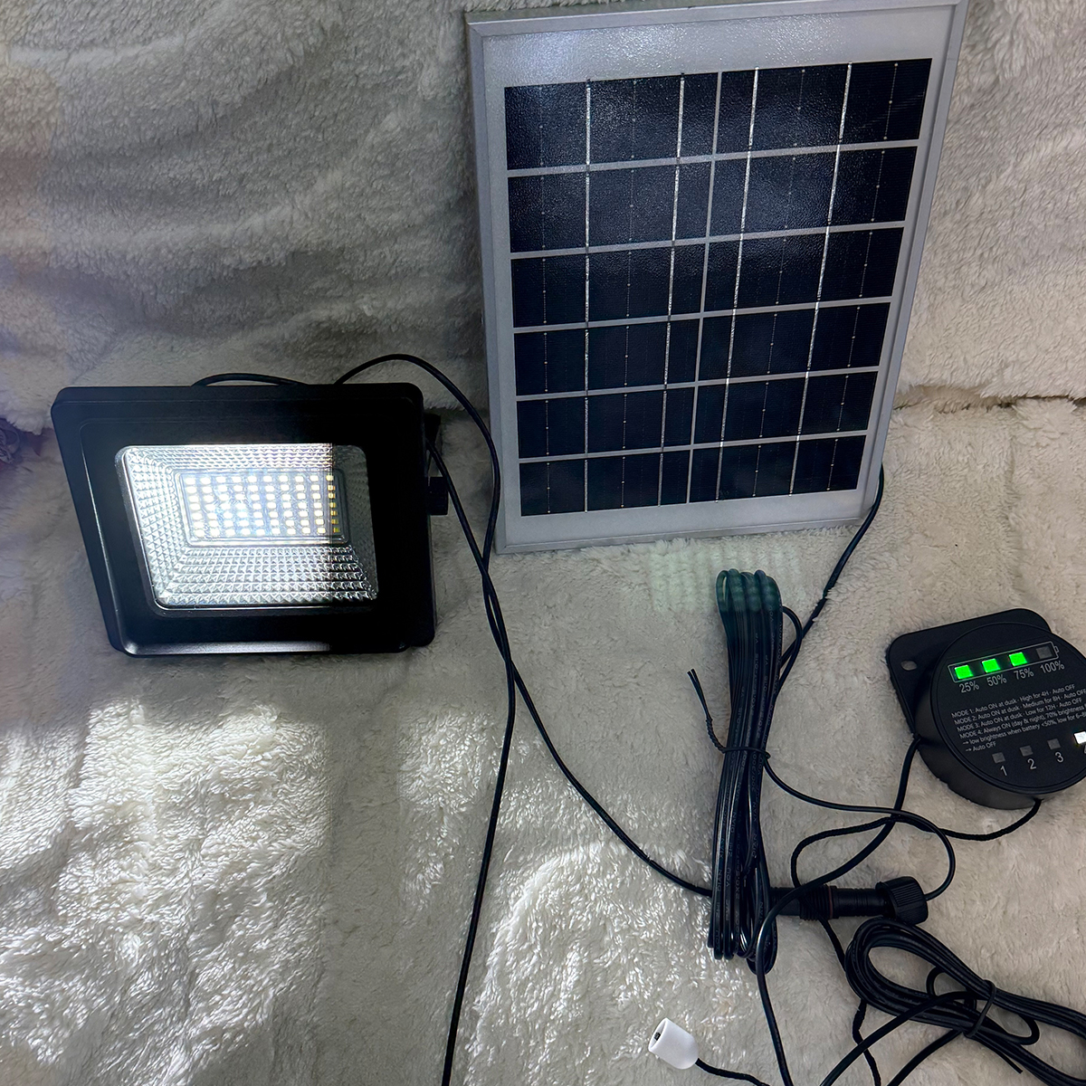 Solar LED Flood Light Motion Sensor 4 Modes Pull String Switch Waterproof Outdoor Security Light