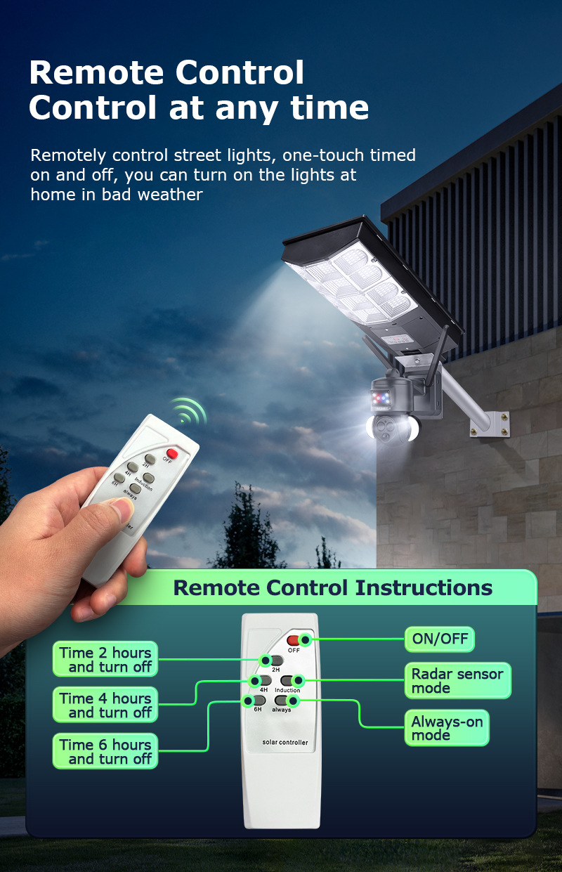 EU 4G WIFI Solar Street Light Camera Integrated 200W LED Radar Motion Sensor 6MP Ultra HD IP66 Outdoor Security