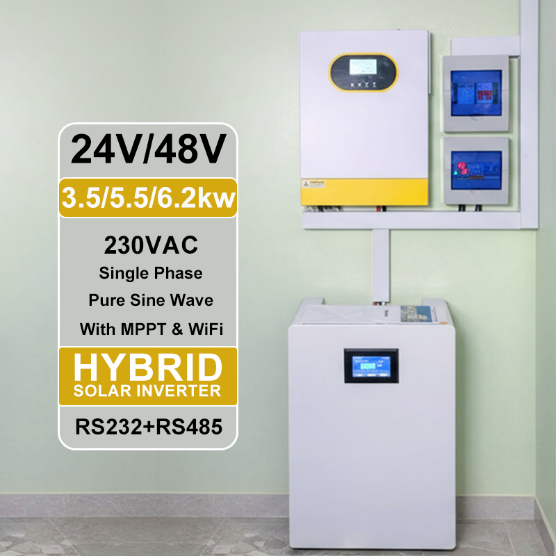 48V 5.5kw 6.2kW Off Grid Solar Inverter Single Phase Pure Sine Wave 6.2KVA 6200W Hybrid Solar Inverter With MPPT