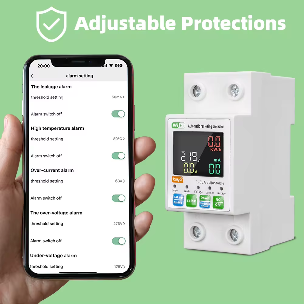 New Arrival QJC 63A Smart WIFI Switch TUYA Energy Meter Kwh Metering Circuit Breaker Remote Control Voltage Protection