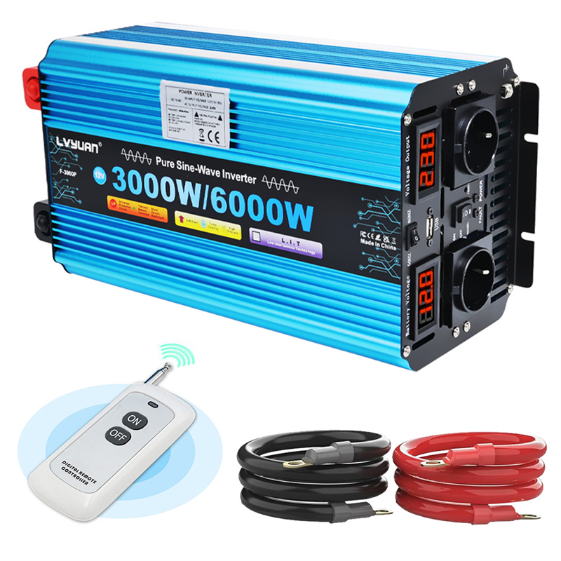 LVYUAN Off Grid Solar Pure Sine Wave Inverter 3000W 6000W DC 12V 24V to AC 220V for Solar Power System and Home Backup