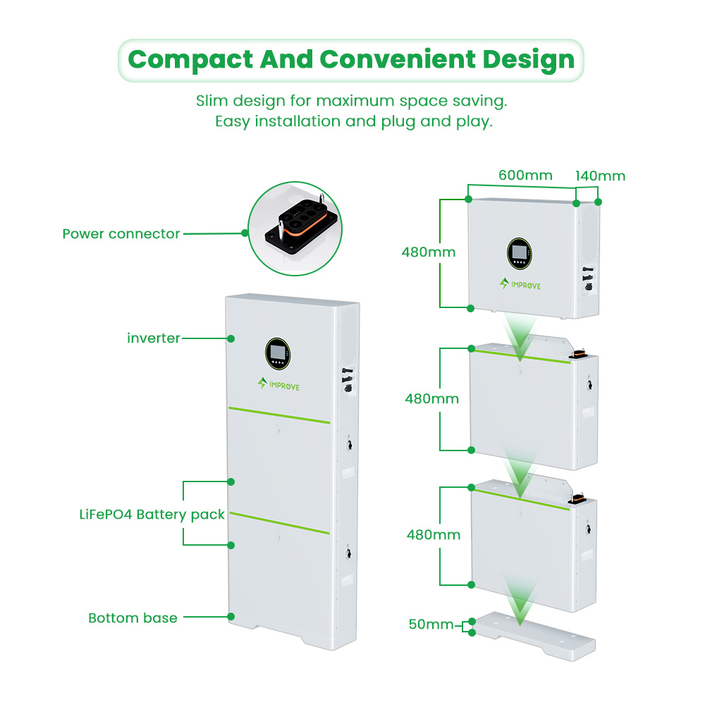 10kwh Lifepo4 Home Battery 15kwh 20kwh OEMODM Vertical Stackable Lithium Battery Pack With 5kw Inverter 48V For Solar System