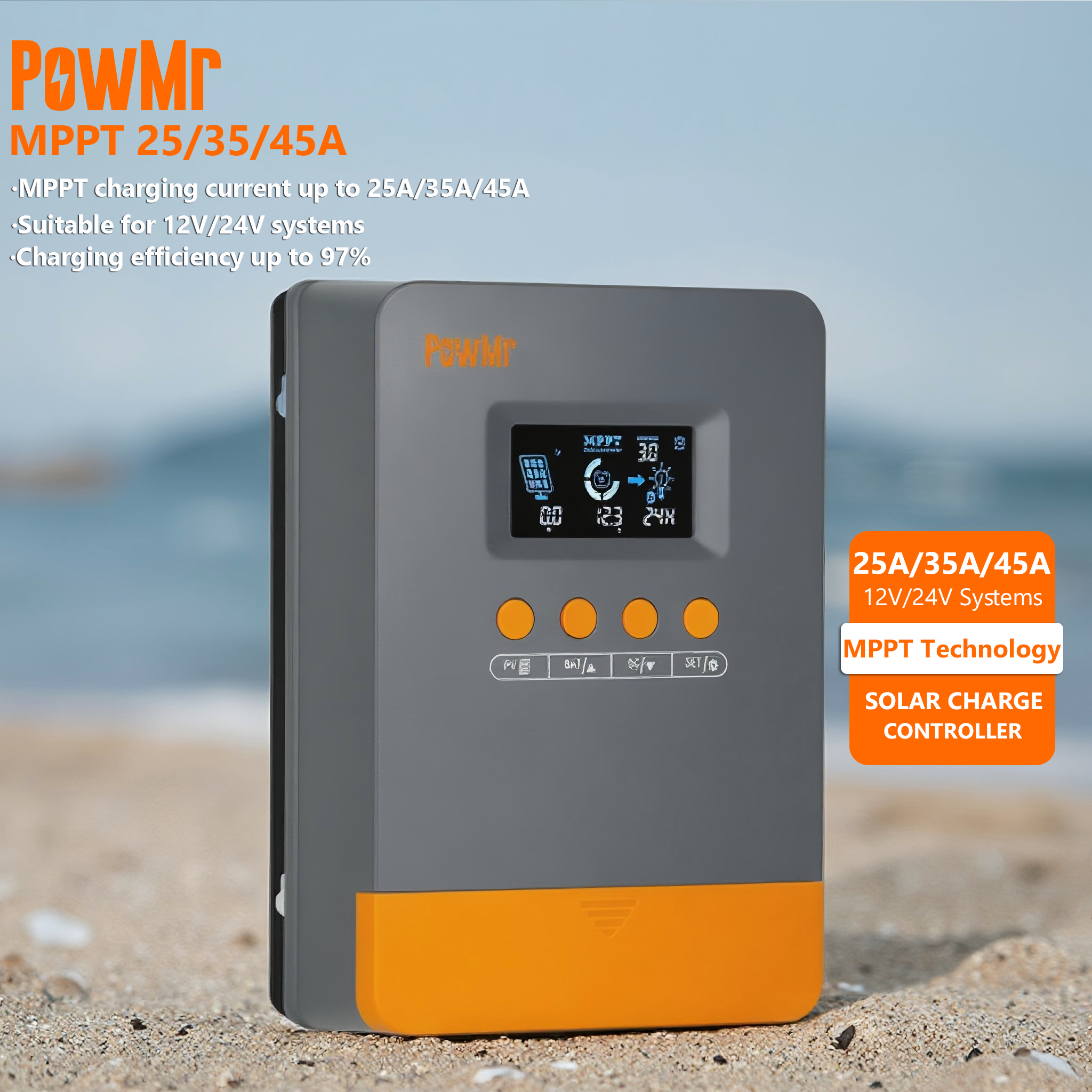 PowMr Best Price 25A 35A 45A Solar MPPT Charge Controller 12V 24V 99% High Efficiency MPPT Charge Controller