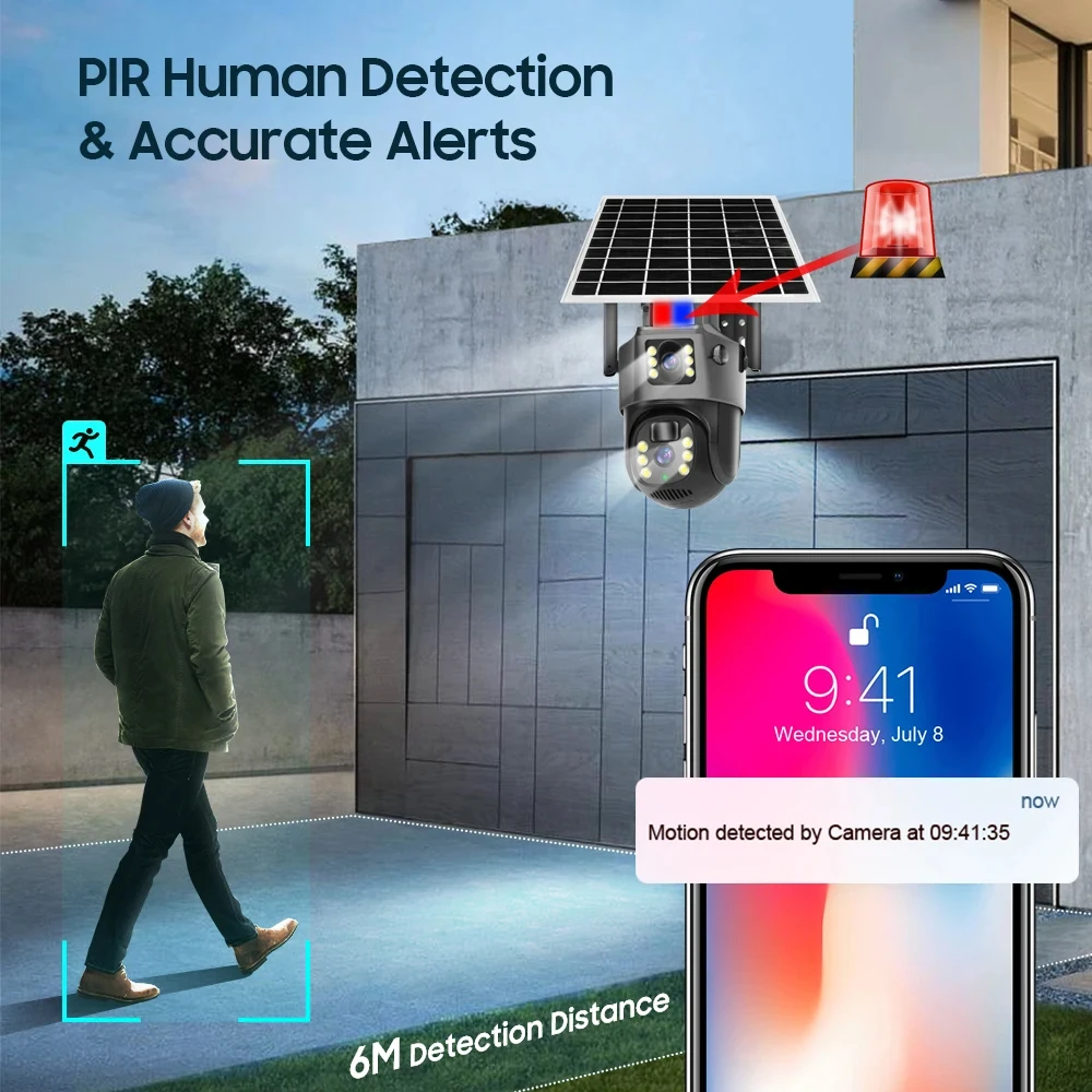 New Design 360 Degree Solar Powered Cctv Camera 10X Zoom Hd Intelligent Solar Energy Alert Ptz Camera Dual Lens 4g Solar Camera