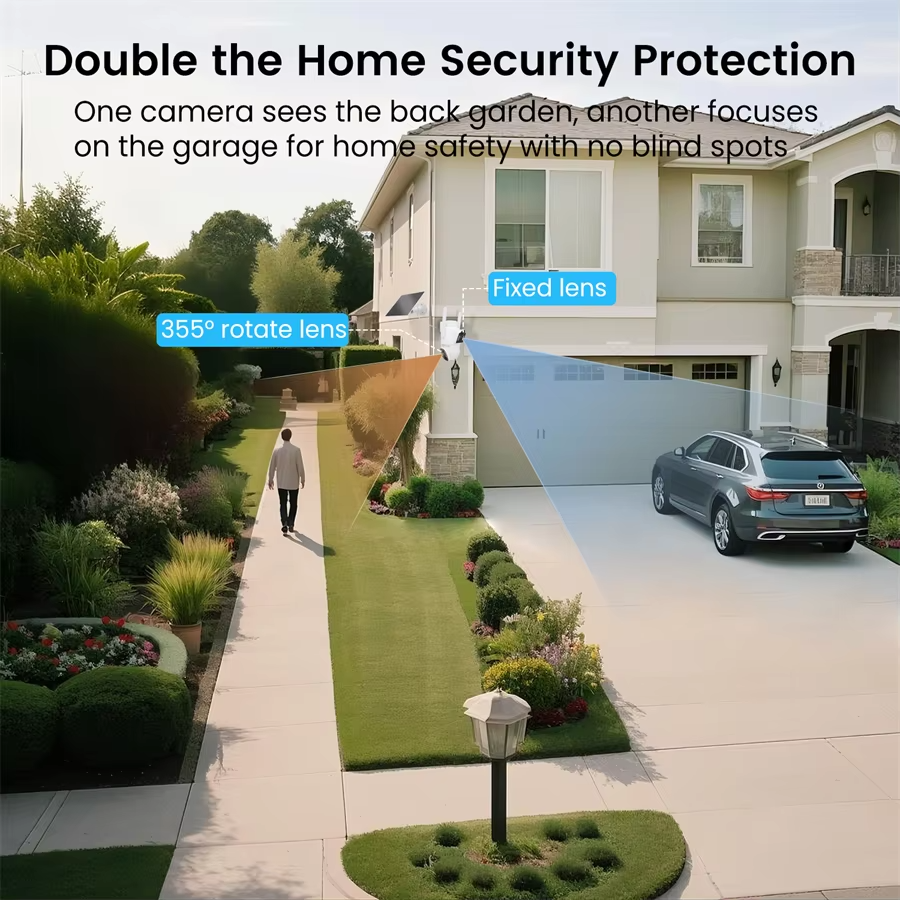 Wireless Solar Floodlight Security Camera 8MP Two-Way Audio CMOS Sensor Outdoor Night Vision Cloud Storage