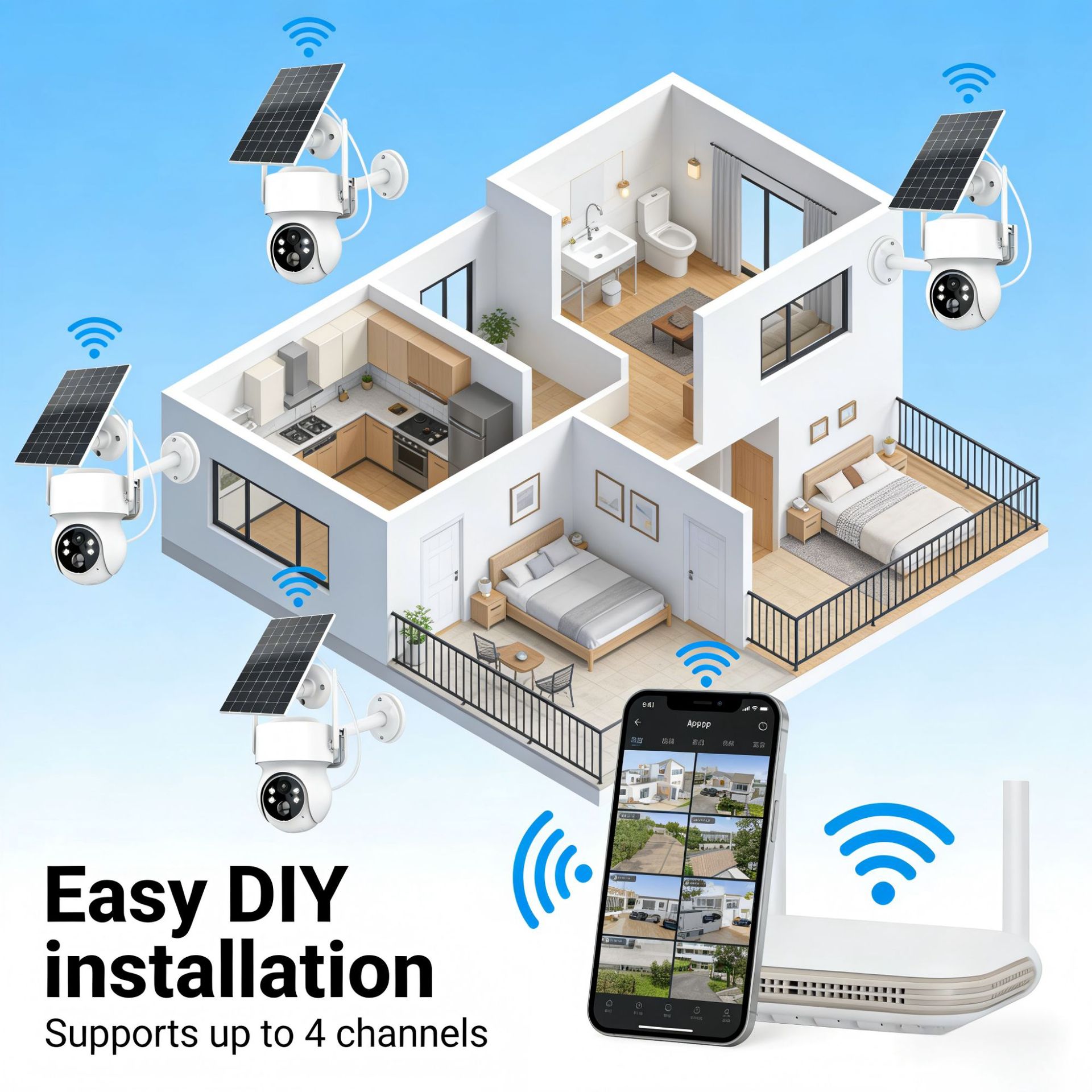 CCTV Surveillance System Wireless Solar Powered WiFi Camera with Motion Detection and 2-Way Audio Portable Small Video Recorder