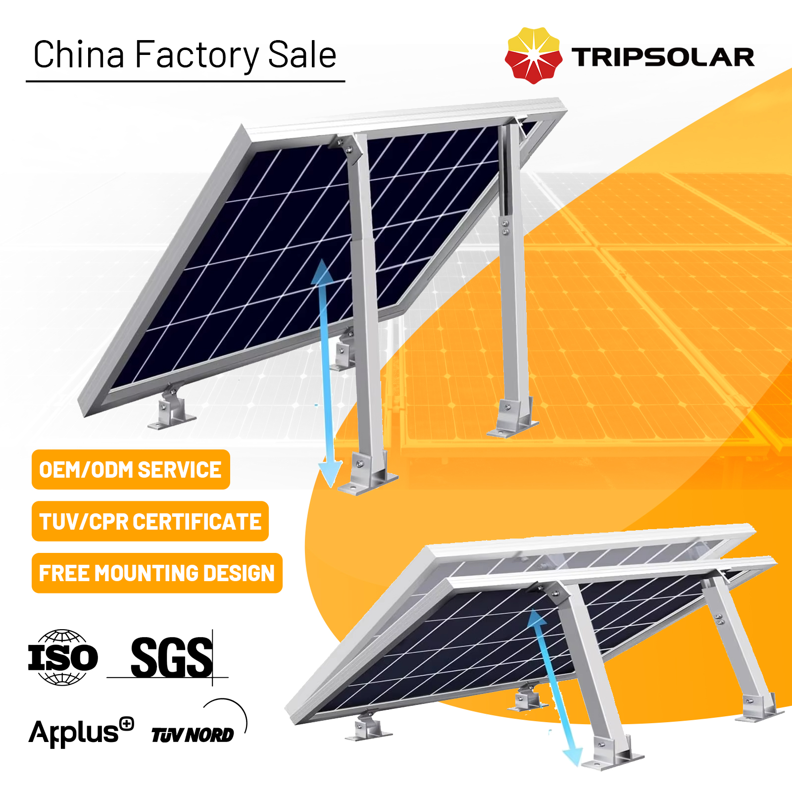 Adjustable Solar Panel Tilt Mounting Rack for Roof Ground Pv Solar Panel Installation Featuring Unique Bracket Structure System