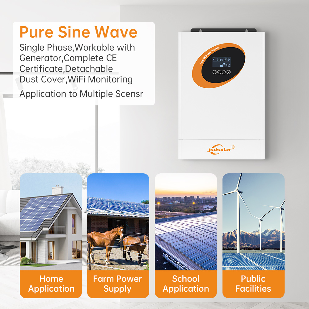 Jsdsolar 1000W 4000W 6200W Inverter Solar Single Phase Output 220V 4kW 5kW Hybrid Solar Inverter for House Farm Shop