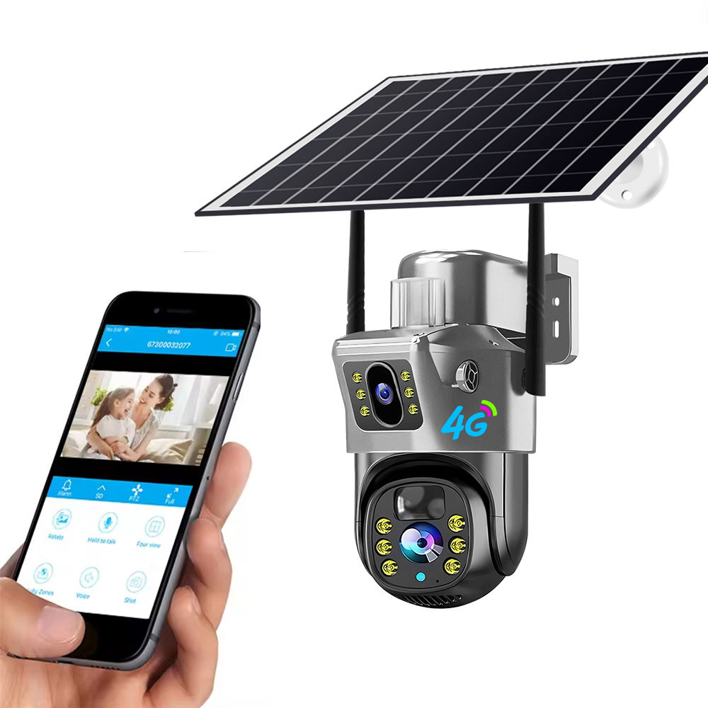 New Design 360 Degree Solar Powered Cctv Camera 10X Zoom Hd Intelligent Solar Energy Alert Ptz Camera Dual Lens 4g Solar Camera