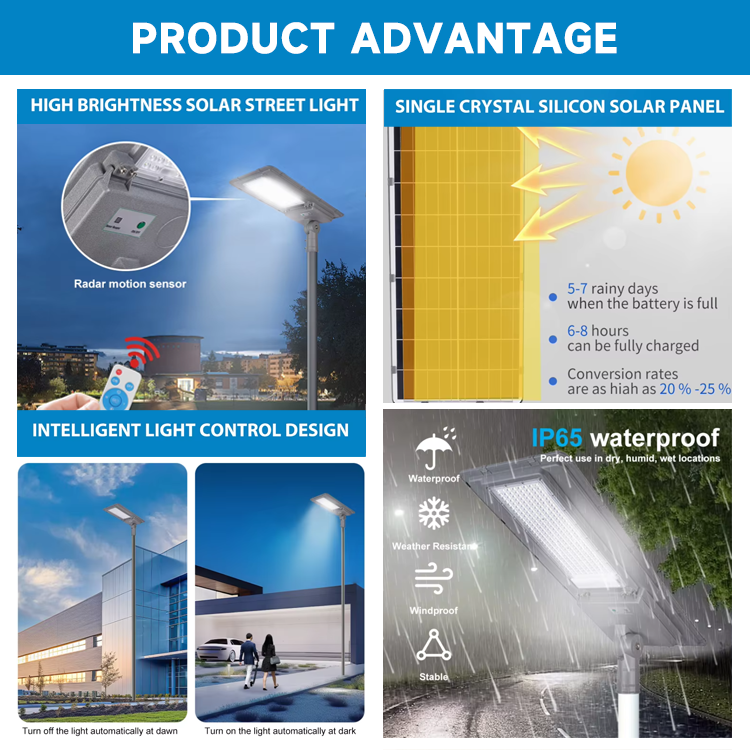 High Performance Ip65 Waterproof Outdoor Road Lamp 100W 200W 300W Aluminum Solar Led Street Light