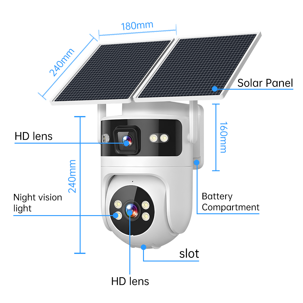 Dual Lens Outdoor Memory Card Motion Detection Solar Panel Energy Low Power 4G Security Network PTZ Solar Camera