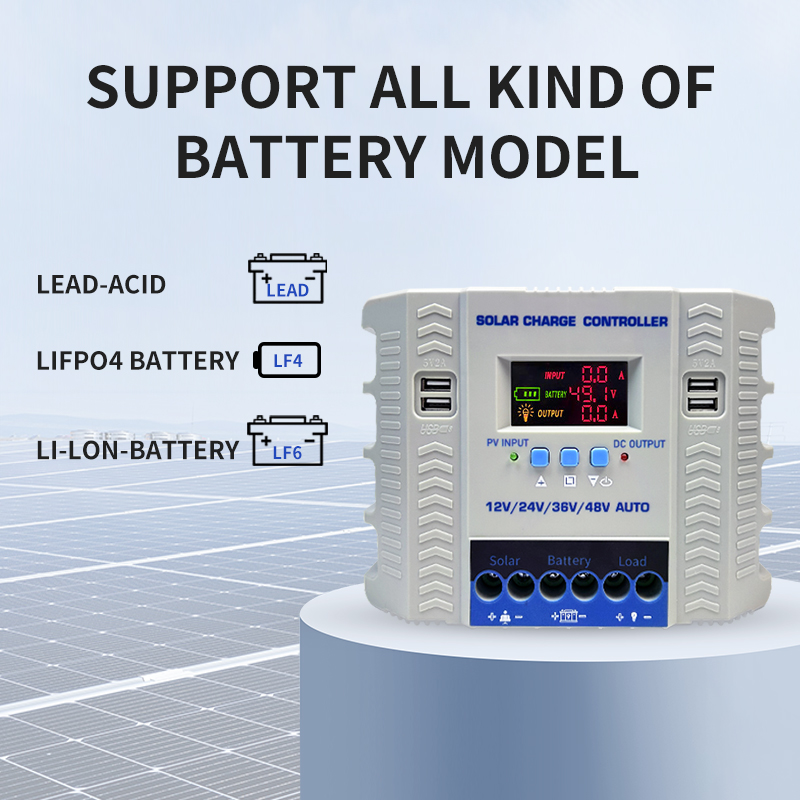PWM Solar Charging Controller 12V 24V 36V 48V Auto 4 USB Ports Charging Current 100A 80A 60A 30A Solar Controller