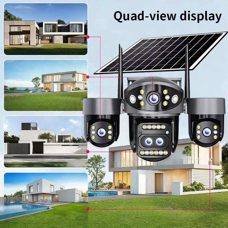 4 Screens With 4/5 Lens Solar 8MP 4K 4G AOV Security Camera 10W Solar Panel 12000mAh Battery CCTV Camera For Home Safety