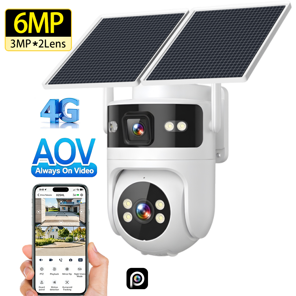 Dual Lens Outdoor Memory Card Motion Detection Solar Panel Energy Low Power 4G Security Network PTZ Solar Camera