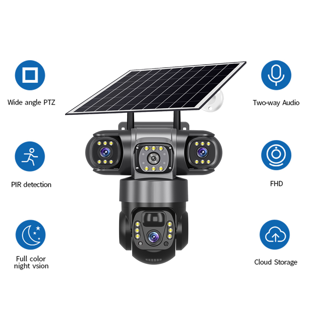 V380 Hotsale Triple Lens Solar 4G Camera Support Cloud And Memory Storage Two-way Voice Intercom Picture Push Alarm CCTV Camera