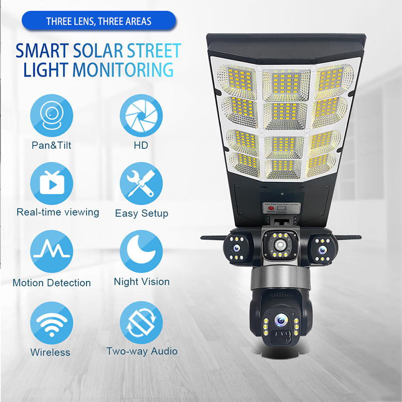 6MP WiFi 3 Lens Solar Powered Wireless Surveil PTZ Camera V380 Pro WiFi Outdoor CCTV Security Solar Street Light Camera