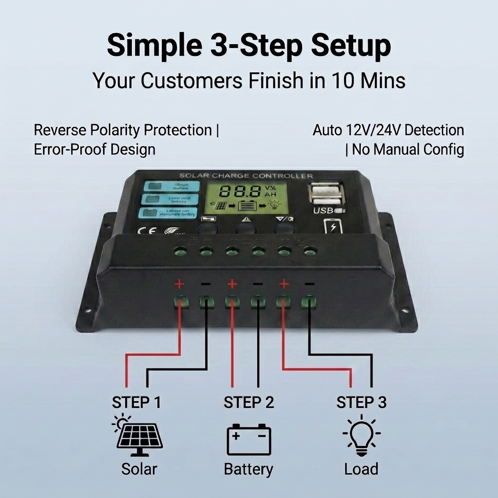 Factory Price PWM Solar Controller 12V 24V Auto 10A 20A 30A with Dual USB Port Intelligent Photovoltaic Charge