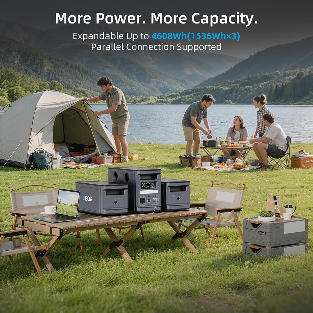 ABOK Portable Power Station 2000W Home Backup UPS with 1536Wh LiFePO4 4000+ Cycles MPPT Controller Model EB70 110V EU Plug