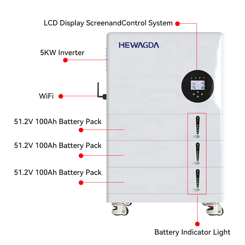 51.2V Lithium Ion Solar Inverter Battery 300ah 200ah 100ah Household Energy Storage 15kwh 10kwh 5kwh AC LiFePO4 Split Home Use