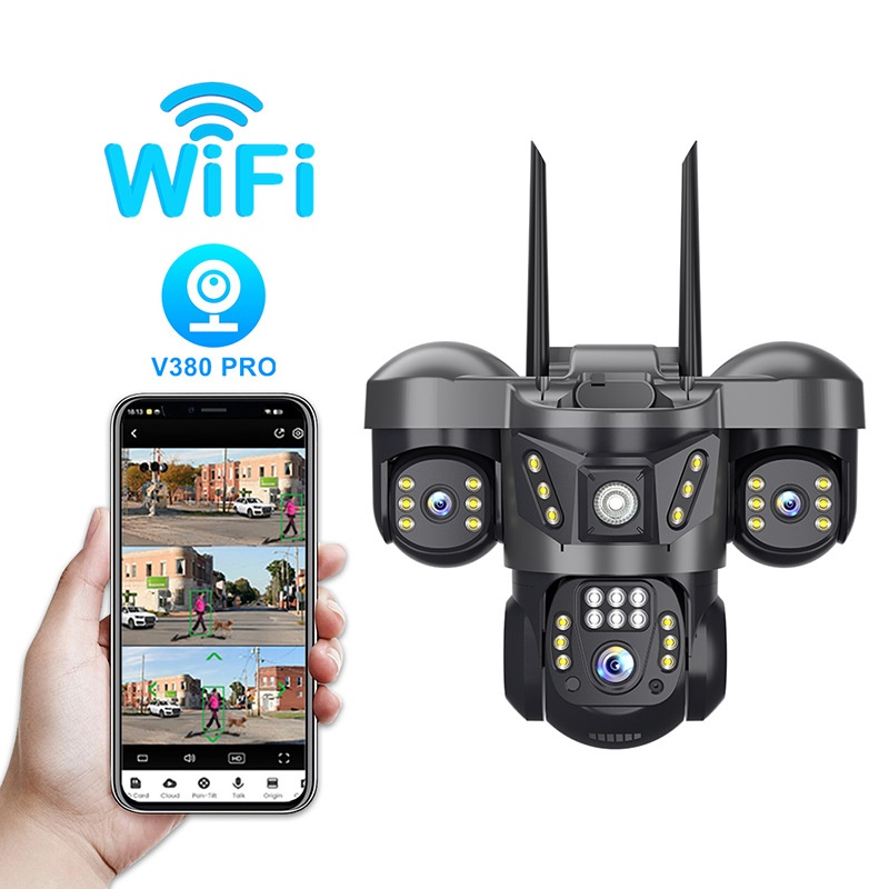 6MP Triple Lens Solar PTZ Camera 4G SIM WiFi V380 Pro 3 Screen Pan Tilt Outdoor AI Human Detection Color Night Vision Waterproof