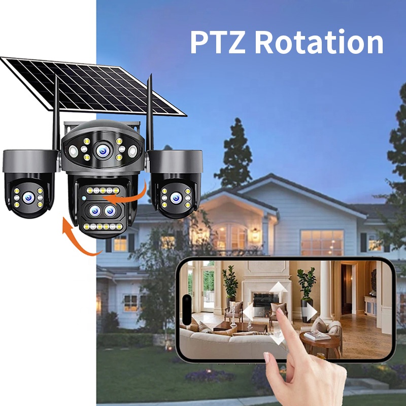 4 Screens With 4/5 Lens Solar 8MP 4K 4G AOV Security Camera 10W Solar Panel 12000mAh Battery CCTV Camera For Home Safety