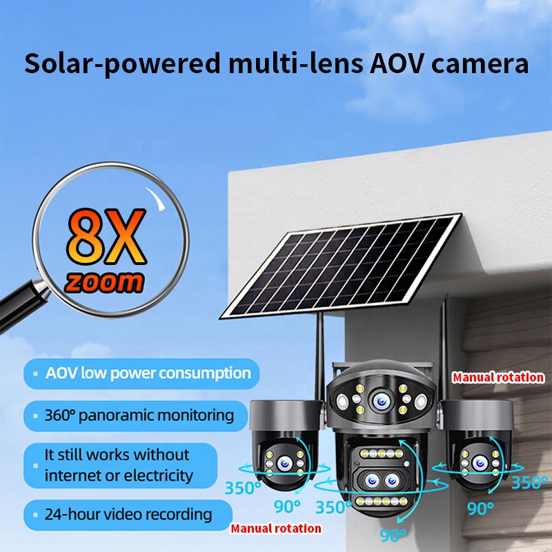 4 Screens With 4/5 Lens Solar 8MP 4K 4G AOV Security Camera 10W Solar Panel 12000mAh Battery CCTV Camera For Home Safety