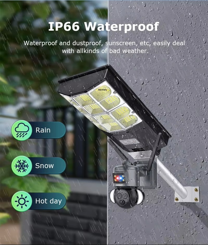 EU 4G WIFI Solar Street Light Camera Integrated 200W LED Radar Motion Sensor 6MP Ultra HD IP66 Outdoor Security