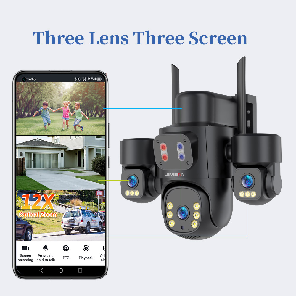LSVISION 8MP CMOS 4K PTZ Wide Angle WiFi 4G IP66 Waterproof Two-Way Audio Motion Detection Outdoor Night Vision Security Camera