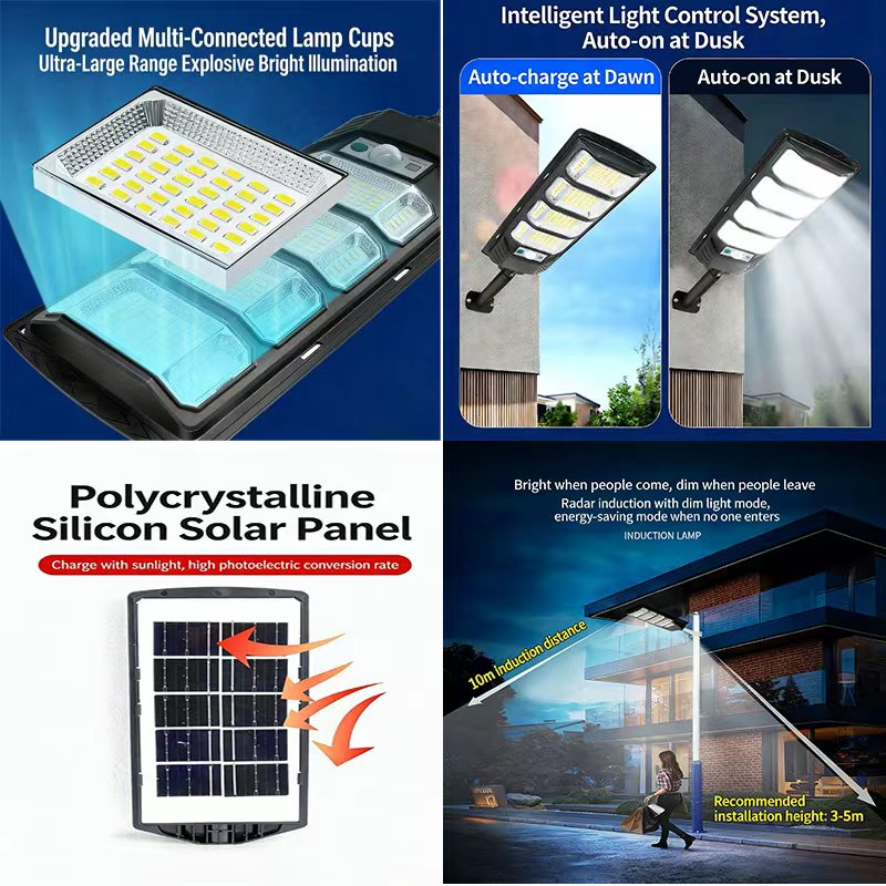 New High Outdoor Street Lamp Garden Lamp Three Wide Angle Super Bright High Power Integrated Solar Lighting Street Lamp