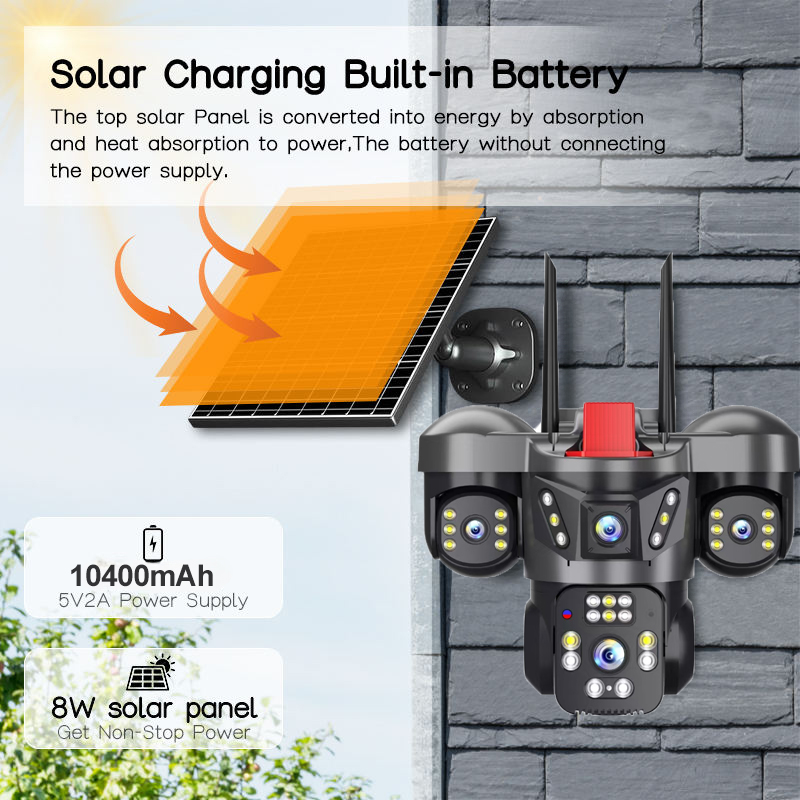 New Arrival V380PRO 12MP Outdoor Full Color Three Lens 4G Sim Card Auto Tracking Night Vision Pan-Tilt Wifi 4G AOV Solar Camera