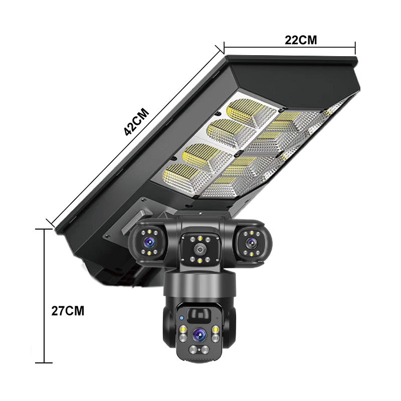12mp Solar Street Light Camera 3lens Ptz 360 Home Security System 400w Panel Cctv Wireless Wifi Network Camera 4g Two Way Audio