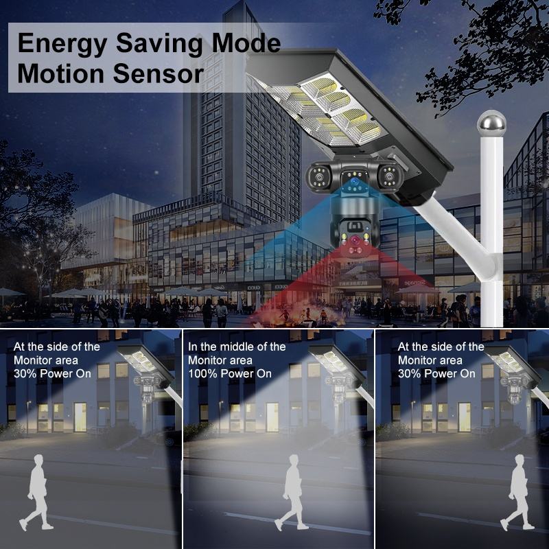 12mp Solar Street Light Camera 3lens Ptz 360 Home Security System 400w Panel Cctv Wireless Wifi Network Camera 4g Two Way Audio